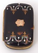 Late 19th century tortoiseshell mounted mother of pearl and piquet work detail tortoiseshell