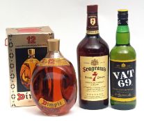 Dimple Haig 12, 1 litre (boxed), Seagram's 7 Crown American blended Whiskey, VAT 69 Finest Scotch