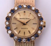 Late 20th century gem set ladies 9ct gold quartz cocktail watch, Bueche-Girod, the quartz movement