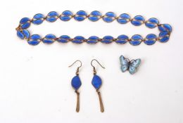 Mixed Lot: David Anderson Norway Sterling Silver blue enamel leaf link necklace, marked D-A, Norway,