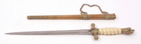 Mid-20th century German second model Naval dagger, unsigned, the twin fullered and double edged