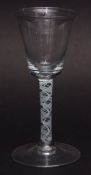 Late 18th century wine glass with conical bowl, opaque twist spiral stem and spreading circular