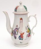 Liverpool (Philip Christian) coffee pot and cover decorated in polychrome with a Chinese family