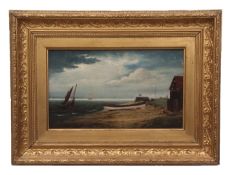 GEORGE VEMPLEY BURWOOD (1844-1917) Norfolk coastal scene with fishing boats oil on canvas, signed,