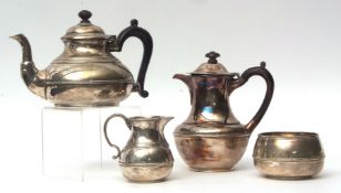 George V four piece tea set comprising hot water pot, tea pot, sugar basin and milk jug, each of