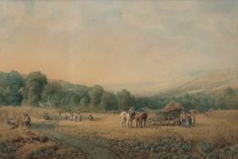 ANTHONY VANDYKE COPLEY FIELDING (1787-1855) Extensive landscape with harvest workers watercolour