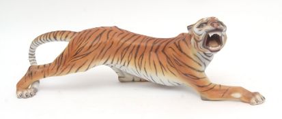 Herend model of a tiger, model 5209, factory mark to base, 40cms long