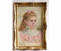 A Camier Lund, signed oil on canvas, Head and shoulders portrait of a young girl, 44 x 27cms