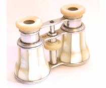 Pair of chromium and mother of pearl mounted opera glasses