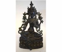 19th century Thai or Tibetan bronze of a seated goddess with hand outstretched, 39cms tall