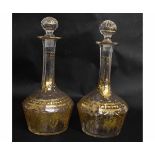 Pair of Georgian faceted and gilded sherry decanters with fluted stoppers, 17cms tall (2)