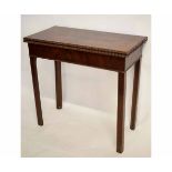 Georgian mahogany fold-over card table with red baize lined interior with carved beaded edge,