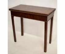 Georgian mahogany fold-over card table with red baize lined interior with carved beaded edge,