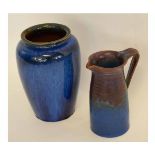 Denby ware vase with blue ground, together with a Denby jug, the vase 23cms high