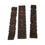 Collection of three 19th century carved oak furniture mounts carved with exotic birds, figures