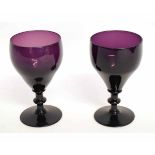 Pair of 19th century amethyst glass Rummers with knopped stems, 15cms tall (2)