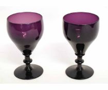 Pair of 19th century amethyst glass Rummers with knopped stems, 15cms tall (2)