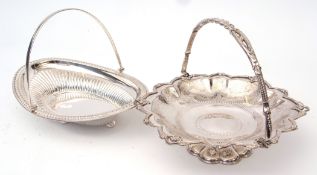 Two various late 19th and early 20th century swing handled table baskets, one of lobed circular