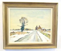 Ian Houston, signed oil on board, "It snowed last night at Fakenham", 40 x 50cms