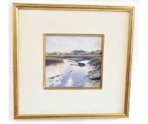 Godfrey Sayers, signed watercolour, North Norfolk estuary, 20 x 22cms