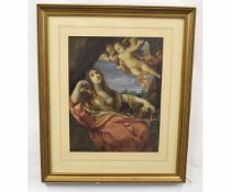 Old Master School watercolour, Madonna with cherubs, 43 x 33cms