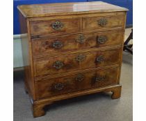 18th century oak chest of five drawers on bracket feet, 94cms wide