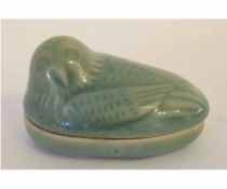 Unusual Chinese celadon miniature box formed as a bird on nest, 7cms wide