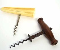 Vintage bone handled corkscrew and one other