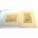 Arthur Edward Davies, RBA, RCA, two pencil drawings, one signed, "St Benedict's Church after the