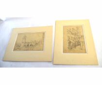 Arthur Edward Davies, RBA, RCA, two pencil drawings, one signed, "St Benedict's Church after the