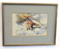 Jason Partner, signed watercolour, "Winter fox, Norfolk", 23 x 36cms