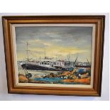 AR Shirley Carnt, oil on canvas, signed lower left, Fishing boats, 39 x 49cms
