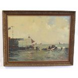 Geoffrey Chatten, signed and dated 81, oil on board, Boats off a harbour, 58 x 78cms