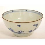 Nanking cargo blue and white circular bowl, sparsely decorated with blue floral sprigs, 14 1/2cms