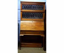 Globe Wernicke & Co mahogany framed bureau bookcase, the top fitted with two leaded and glazed doors