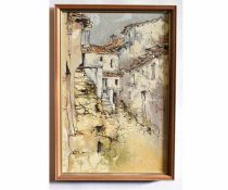 Bernard Dufour, signed oil on canvas, Mediterranean village, 45 x 29cms