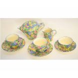 Royal Winton part tea set in the Somerset pattern, comprising tea pot, 2 cups and saucers, a sugar