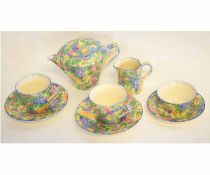 Royal Winton part tea set in the Somerset pattern, comprising tea pot, 2 cups and saucers, a sugar