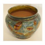 Lambeth Royal Doulton jardiniere with natural foliage leaf design of impressed leaves in brown on