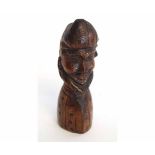 19th century treen carved male head of a bearded gent with a polka-dot overcoat, 15cms tall