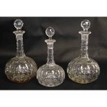 Pair of late 19th/early 20th century cut glass sherry decanters and stoppers, with faceted detail,