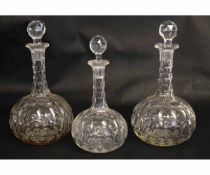 Pair of late 19th/early 20th century cut glass sherry decanters and stoppers, with faceted detail,