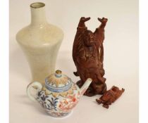 19th century Chinese cream glazed crackle ware vase of waisted baluster form, chips to foot rim,
