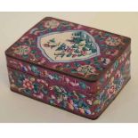 20th century Oriental enamelled (on copper) rectangular box, floral decorated throughout, 12cms wide