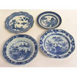 Group of two 18th/19th century Chinese blue and white Nanking dishes, further similar deer decorated