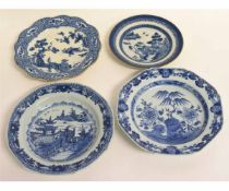 Group of two 18th/19th century Chinese blue and white Nanking dishes, further similar deer decorated