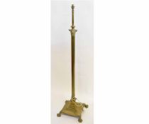 Early 20th century brass Corinthian column standard lamp with adjustable column and square stepped