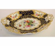 Mid-19th century English porcelain serving dish, the well painted with floral sprays within blue and