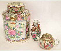 Large Chinese famille rose jar and cover together with a small vase and tea pot and cover