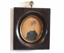 19th century portrait miniature, half-length portrait of a lady wearing white bonnet, 9 x 8cms